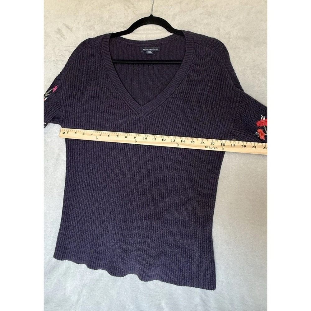 American Eagle Sweater Womens Medium Navy Blue Embroidered Boho Cottagecore - Picture 6 of 8